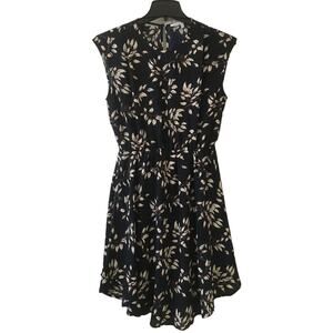 Collective Concepts Large Navy With Leaves Dress Lined Scoop Hem Button Back